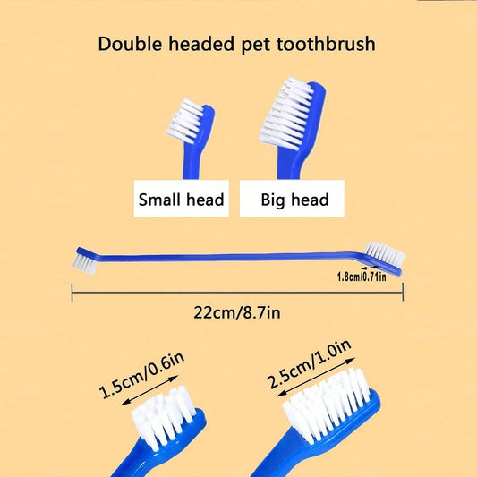 Kit com 5 Escovas de Dente Duplas para Cães e Gatos.