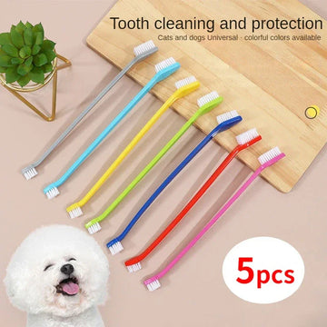 Kit com 5 Escovas de Dente Duplas para Cães e Gatos.